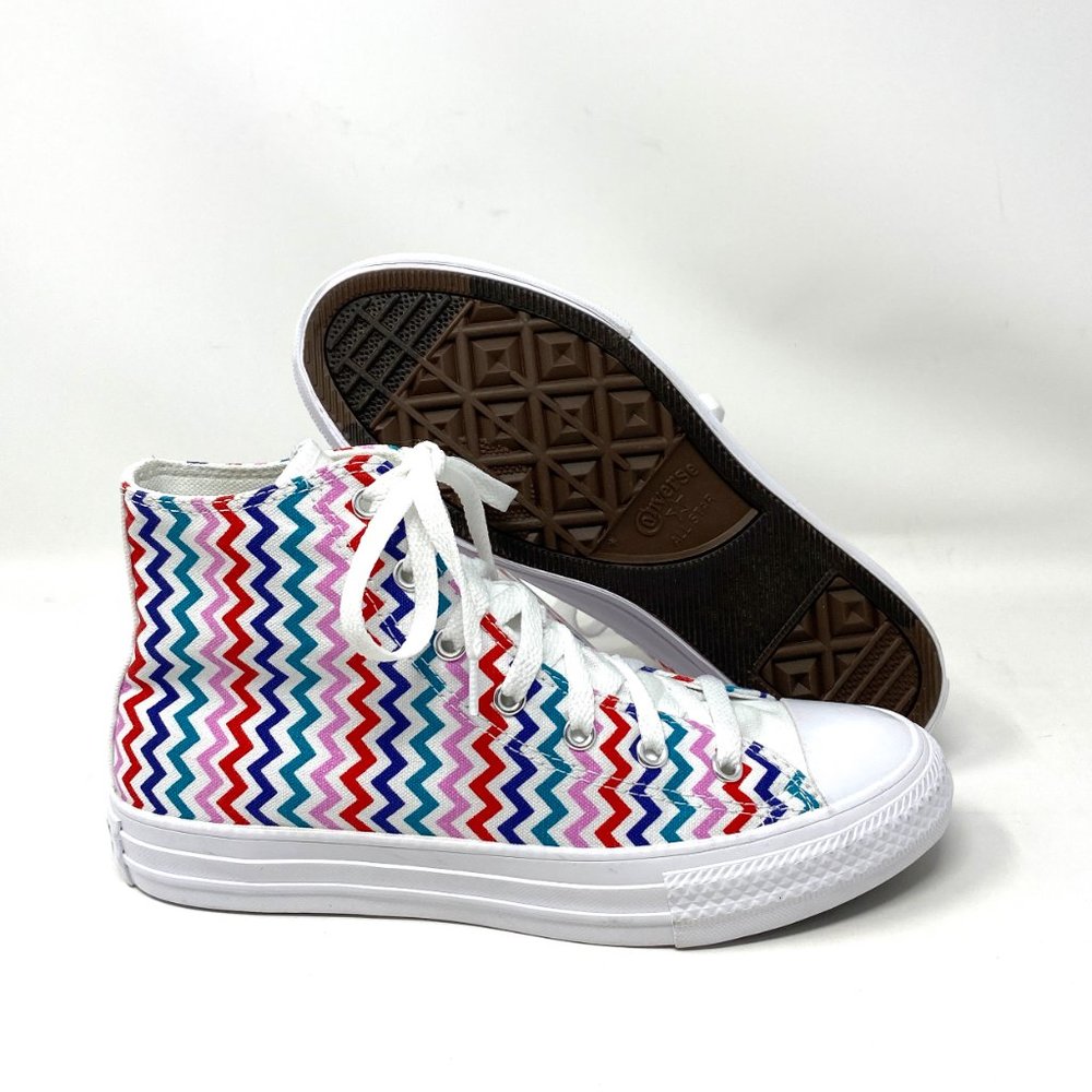 Converse Women's 667192F CTAS HI Top White Mult Zigzag Canvas University Sneaker - Picture 2 of 9